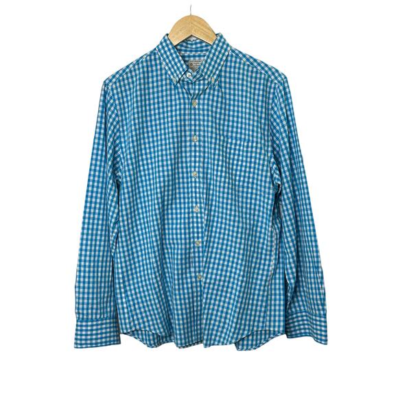 J.Crew  Blue & White Gingham Check Print Long Sleeve Button-Up Men's Medium - Picture 1 of 8